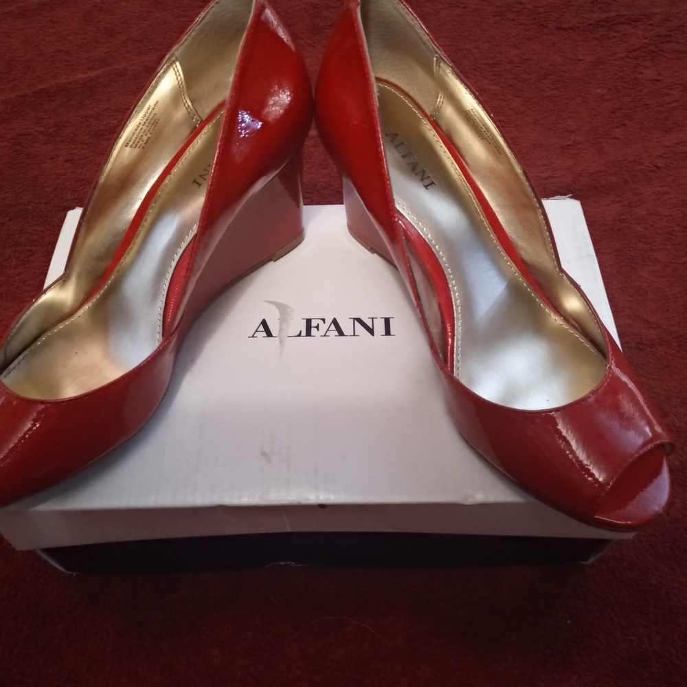 Alfani Wedges Red Patten Leather